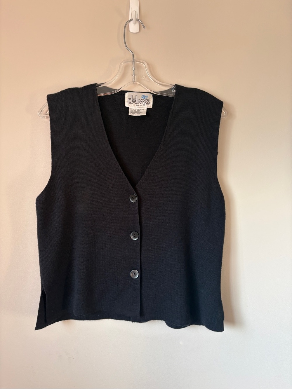 Vintage 90s Dalmy Black Knit Button Up Sweater Vest Wool Blend Medium M